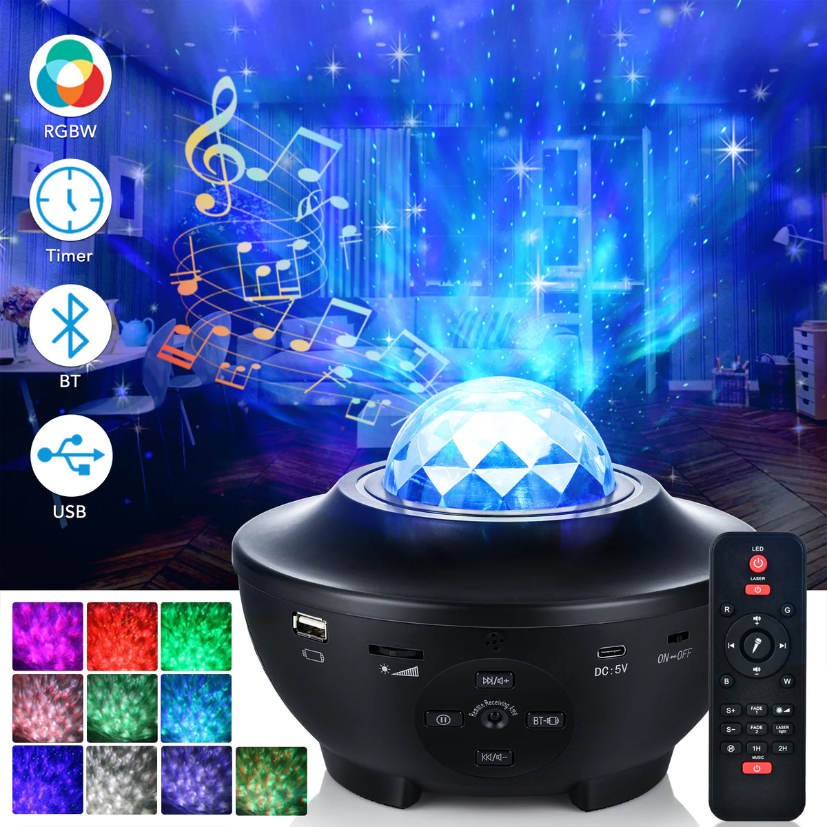 Black Galaxy Projector with 360° Starry Sky Light Rieworkes