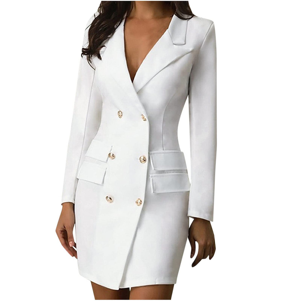 Momasggi Blazer Dress for Women Peak Lapel Double Breasted V-neck Dress Sexy Slim Thin Blazers Office Casual Outfits Mimarta