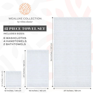 12 Pcs Bath Towel Set for Bathroom 100% Cotton Soft and Plush Highly Absorbent - Rieworkes