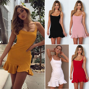 Sexy Spaghetti Strap Pleated Backless Dress Mimarta