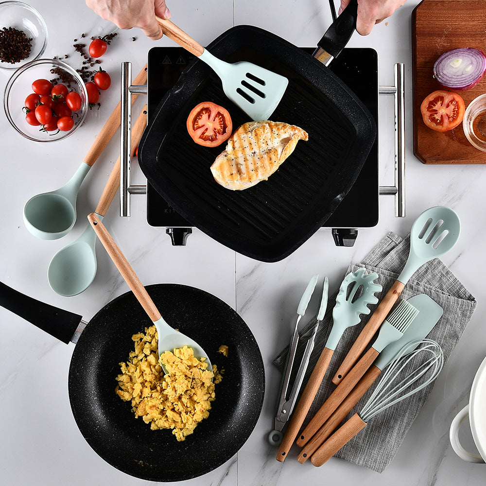 Aqua Storage Bucket with Wooden Handle Silicone Cookware Set Mimarta