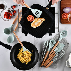 Aqua Storage Bucket with Wooden Handle Silicone Cookware Set Mimarta