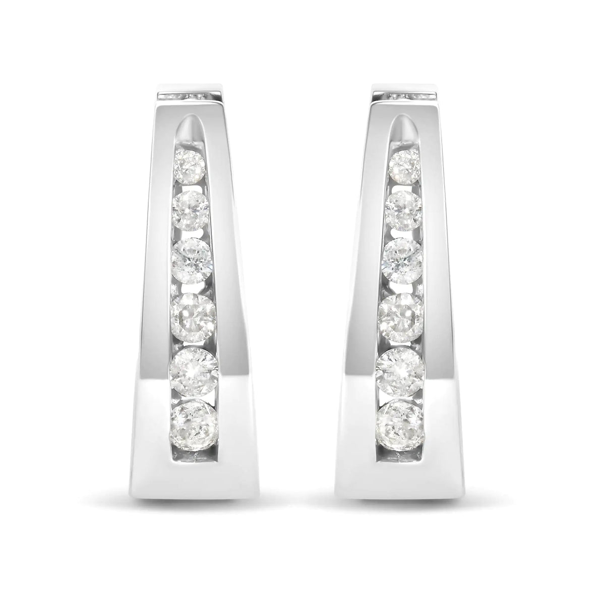 14K Gold 1/4 Cttw Channel - Set Brilliant Round - Cut Diamond Hoop Earrings (H - I Color, I1 - I2 Clarity) - Rieworkes