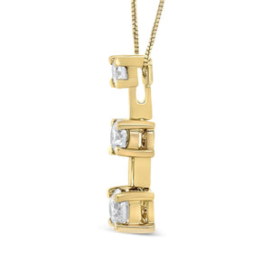 14K Gold Round Diamond Three - Stone Drop Pendant 18" Necklace - (H - I Color, SI1 - SI2 Clarity) - Rieworkes