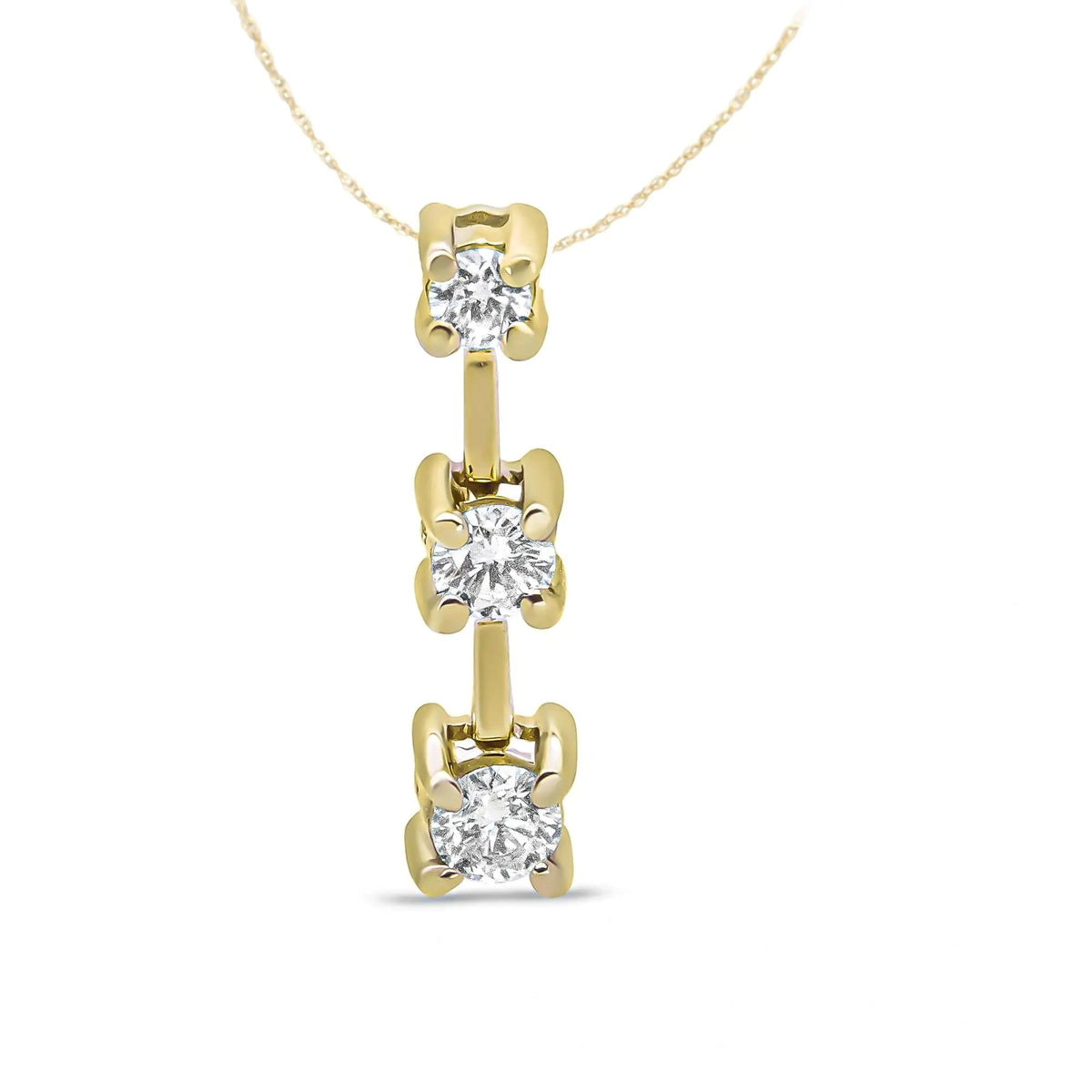 14K Gold Round Diamond Three - Stone Drop Pendant 18" Necklace - (H - I Color, SI1 - SI2 Clarity) - Rieworkes