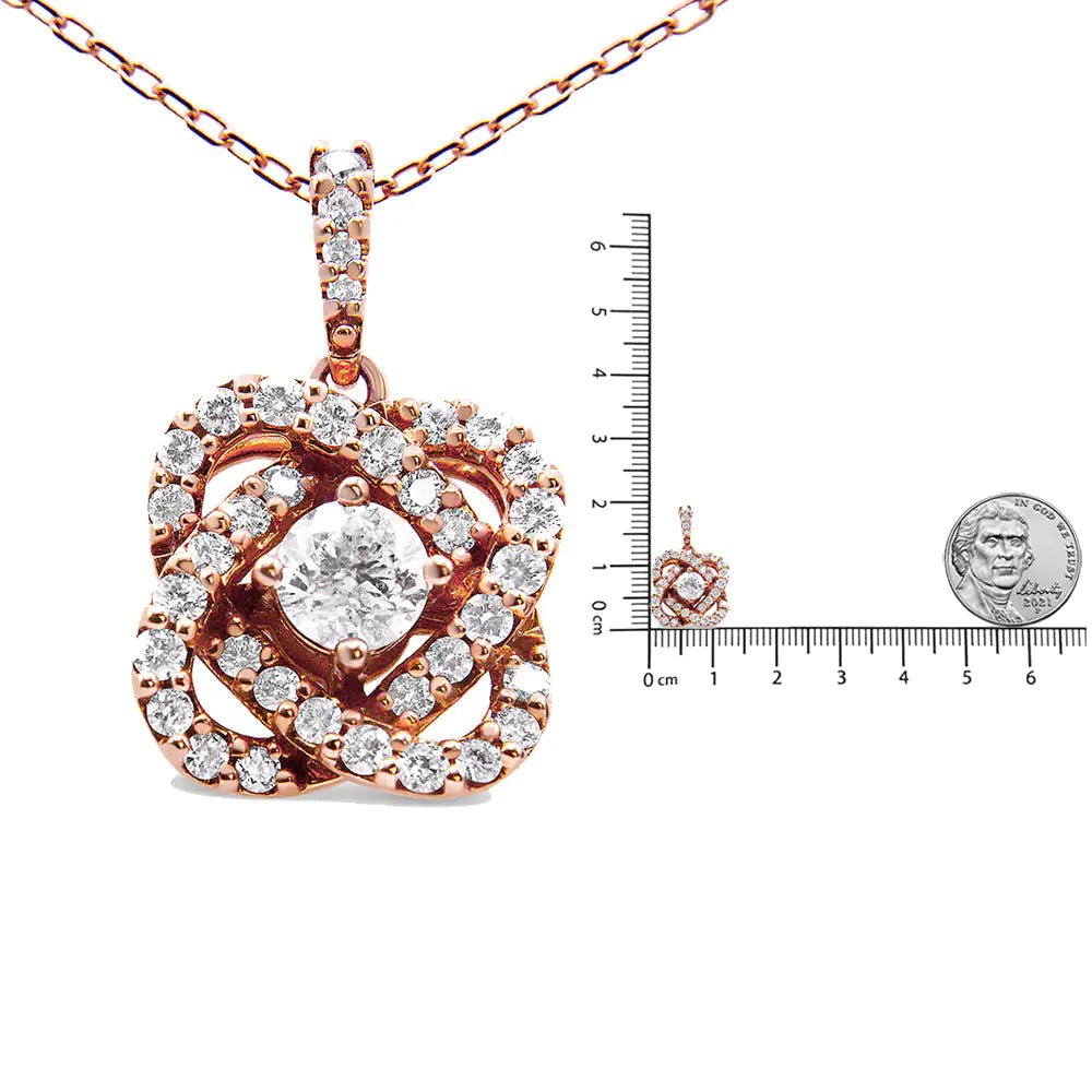 14K Rose Gold 1.00 Cttw Diamond Criss Cross Infinite Swirl "18" Pendant Necklace (H - I Color, SI2 - I1 Clarity) - Rieworkes