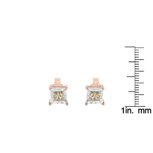 14K Rose Gold Plated Two - Tone .925 Sterling Silver 1/2 Cttw Princess - Cut Square Diamond Solitaire Miracle - Plate Stud Earrings (K - L Color, I2 - I3 Clarity) - Rieworkes