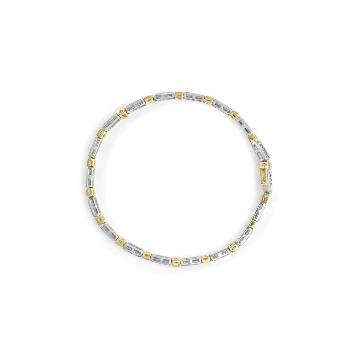 14k Two - Tone 2.00 Cttw Round - Cut and Baguette - Cut Diamond Bar Link 7" Bracelet (I - J Color, SI2 - I1 Clarity) - Rieworkes
