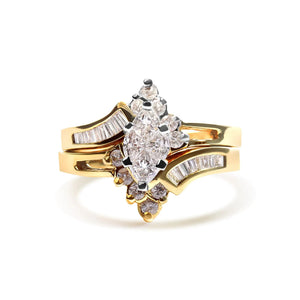 14K Two Tone 3/4 Cttw Diamond Engagement Ring Set (H - I Color, SI1 - SI2 Clarity) - Rieworkes