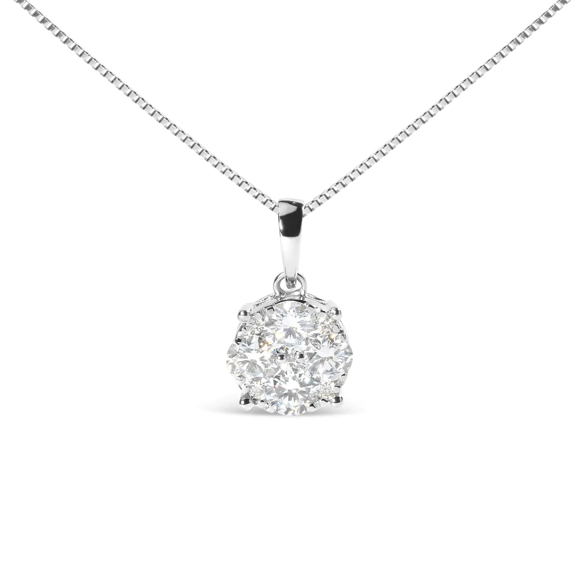 14k White 1.00 Cttw Lab Grown Diamond Cluster Pendant 18" Necklace (G - H Color, VS1 - VS2 Clarity) - Rieworkes