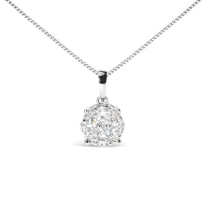 14k White 1.00 Cttw Lab Grown Diamond Cluster Pendant 18" Necklace (G - H Color, VS1 - VS2 Clarity) - Rieworkes