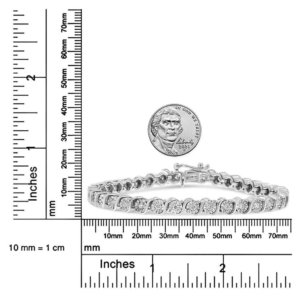 14K White Gold 1.00 Cttw Lab Grown Diamond Round Miracle Plate and "S" Link Tennis Bracelet (F - G Color, VS2 - SI1 Clarity) Size 7" - Rieworkes