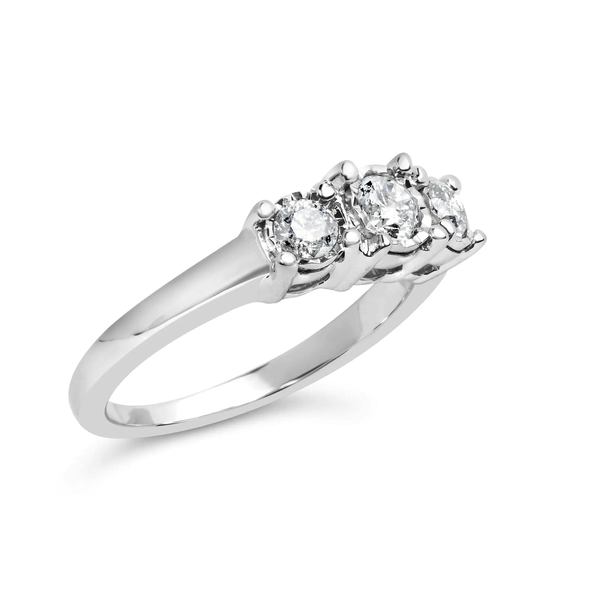 14K White Gold 1/2 Cttw Miracle Set Round Lab Grown Diamond Three Stone Illusion Plate Ring (F - G Color, VS1 - VS2 Clarity) - Rieworkes