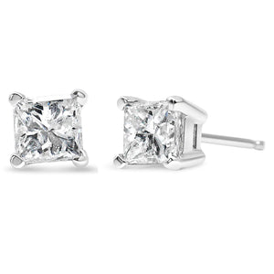 14K White Gold 1/2ct TDW Princess Cut Diamond Solitaire Stud Earrings (G - H, SI2 - I1) - Rieworkes