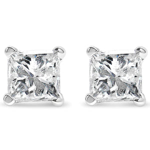 14K White Gold 1/2ct TDW Princess Cut Diamond Solitaire Stud Earrings (G - H, SI2 - I1) - Rieworkes