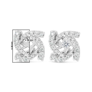 14K White Gold 1/3 Cttw Round Diamond Spiral Earring Jacket for 4mm Round Studs (G - H Color, VS2 - SI1 Clarity) - Rieworkes