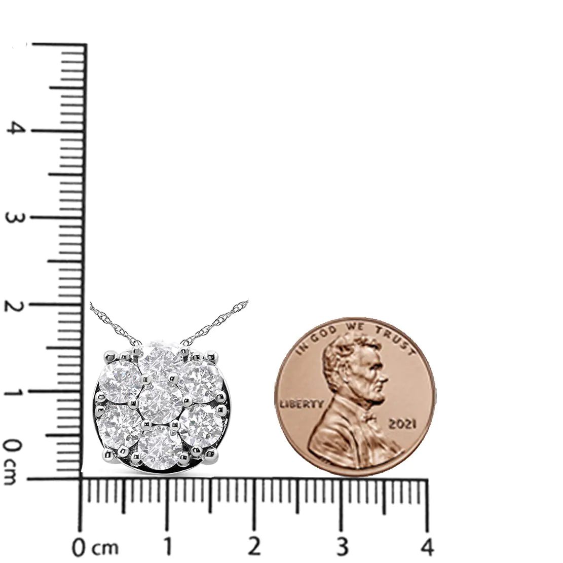 14K White Gold 2 1/3 Cttw Diamond 7 Stone Floral Cluster 18" Pendant Necklace (H - I Color, I1 - I2 Clarity) - Rieworkes