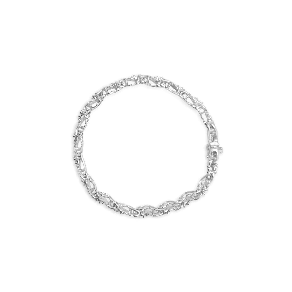 14K White Gold 2.00 Cttw Diamond Cluster and Spiral Link Bracelet (I - J Color, I1 - I2 Clarity) - 7" - Rieworkes