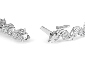 14K White Gold 2.00 Cttw Diamond Cluster and Spiral Link Bracelet (I - J Color, I1 - I2 Clarity) - 7" - Rieworkes