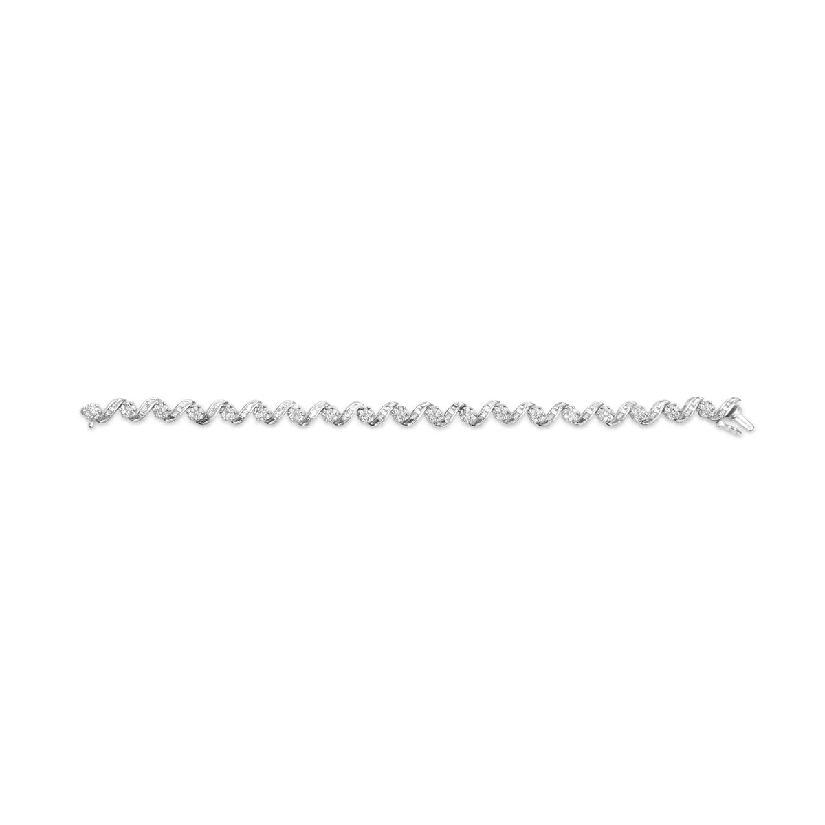 14K White Gold 2.00 Cttw Diamond Cluster and Spiral Link Bracelet (I - J Color, I1 - I2 Clarity) - 7" - Rieworkes