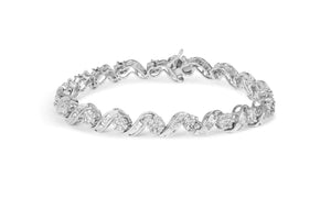 14K White Gold 2.00 Cttw Diamond Cluster and Spiral Link Bracelet (I - J Color, I1 - I2 Clarity) - 7" - Rieworkes