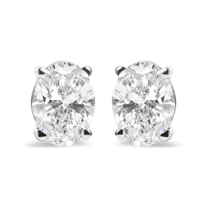 14K White Gold Prong Set Lab Grown Oval Diamond Solitaire Stud Earring (F - G Color, VS1 - VS2 Clarity) - Rieworkes