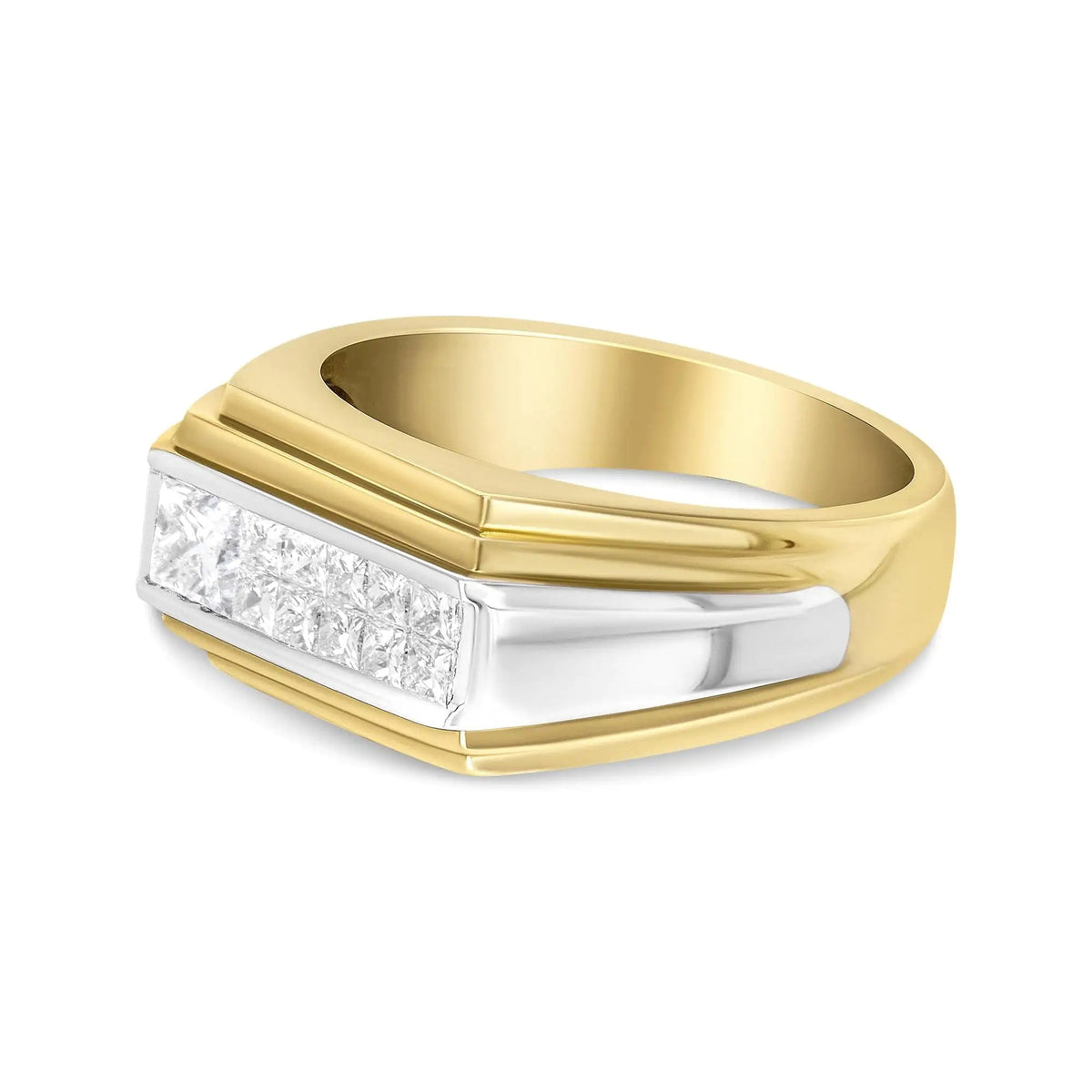 14K Yellow and White Gold 1.00 Cttw Princess - Cut Diamond Modern Gent's Band (G - H Color, SI1 - SI2 Clarity) - Size 10 - Rieworkes