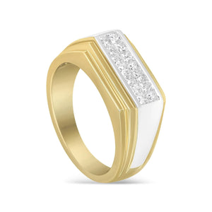 14K Yellow and White Gold 1.00 Cttw Princess - Cut Diamond Modern Gent's Band (G - H Color, SI1 - SI2 Clarity) - Size 10 - Rieworkes