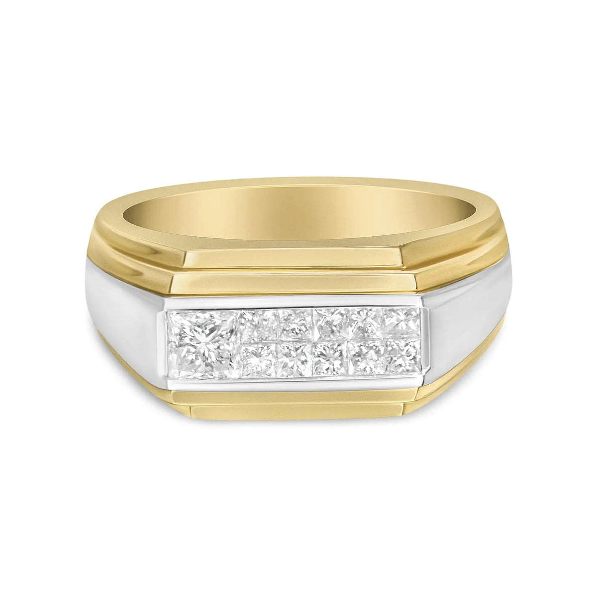 14K Yellow and White Gold 1.00 Cttw Princess - Cut Diamond Modern Gent's Band (G - H Color, SI1 - SI2 Clarity) - Size 10 - Rieworkes