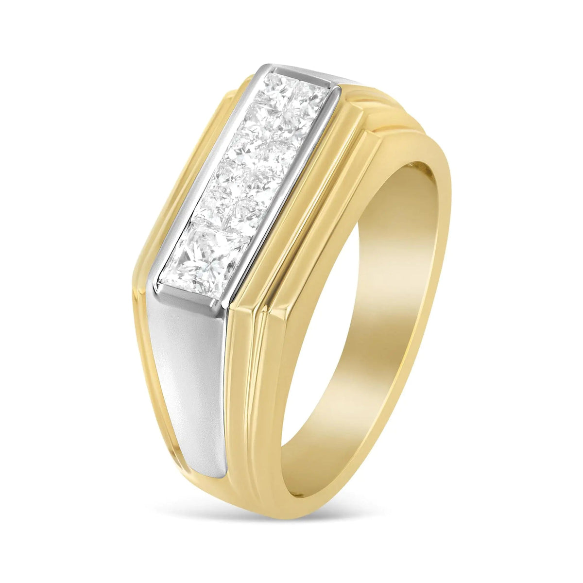 14K Yellow and White Gold 1.00 Cttw Princess - Cut Diamond Modern Gent's Band (G - H Color, SI1 - SI2 Clarity) - Size 10 - Rieworkes