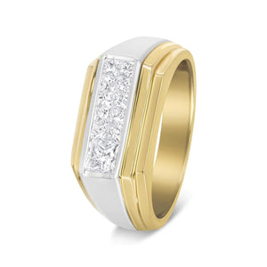 14K Yellow and White Gold 1.00 Cttw Princess - Cut Diamond Modern Gent's Band (G - H Color, SI1 - SI2 Clarity) - Size 10 - Rieworkes