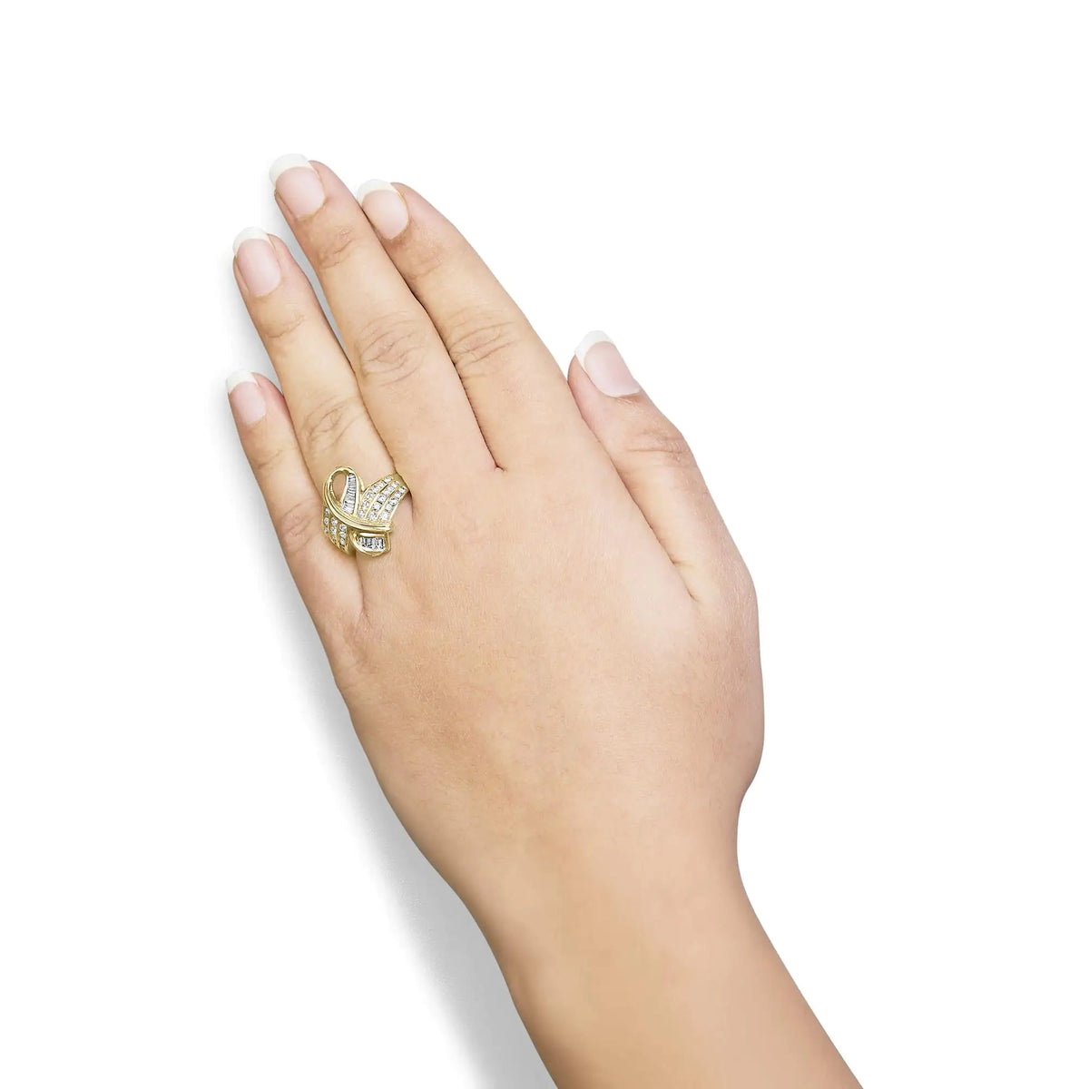 14K Yellow Gold 1 1/3 Cttw Channel Set Diamond Bypass Cocktail Ring (J - K Color, I1 - I2 Clarity) - Ring Size 7 - Rieworkes