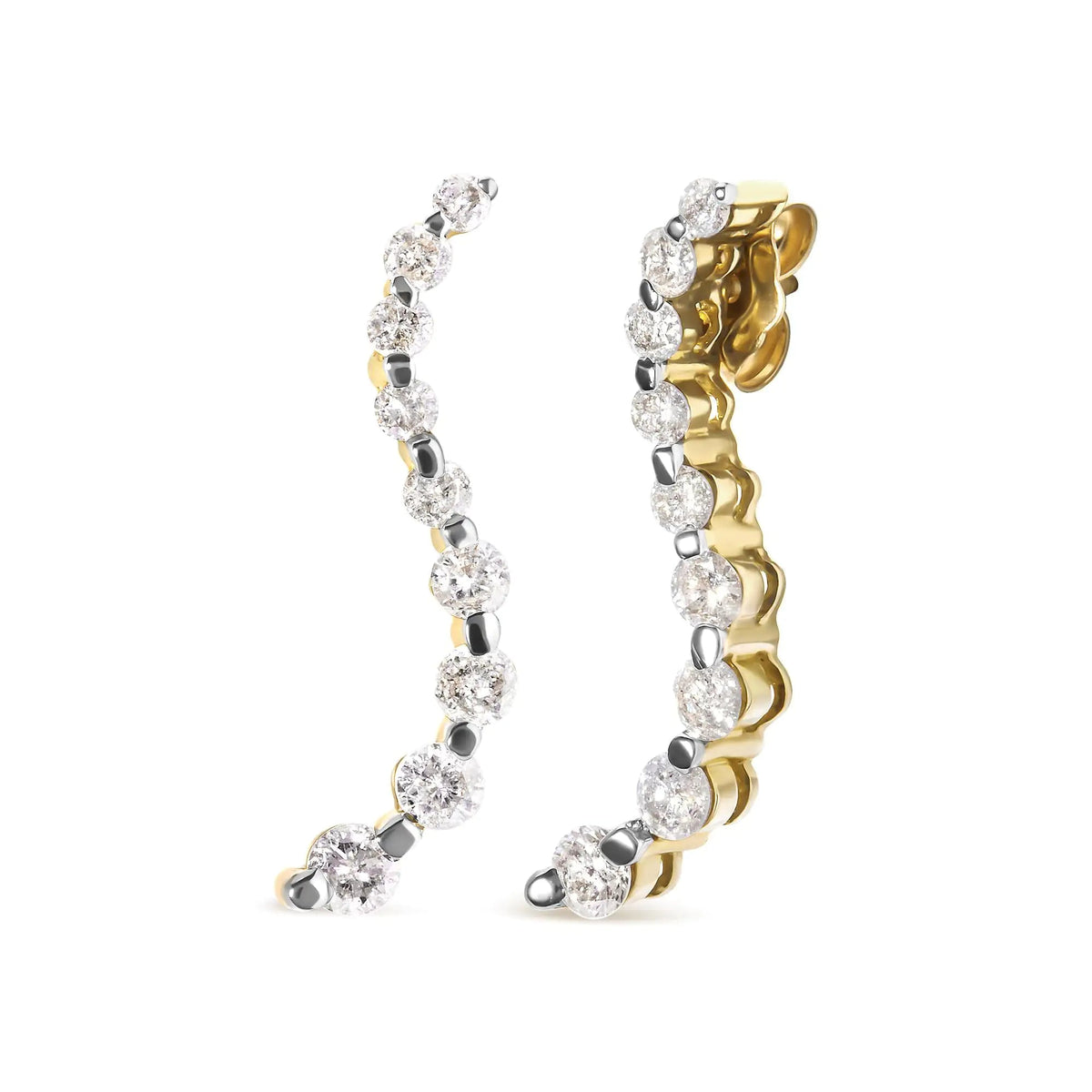 14K Yellow Gold 1.00 Cttw Round - Cut Diamond Graduated Journey Stud Earrings (I - J Color, I2 - I3 Clarity) - Rieworkes