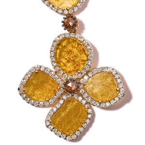 14K Yellow Gold 16 7/8 Cttw Fancy Yellow Rose Cut Diamond 16" Collar Necklace with 4 Leaf Clover Drop (Fancy Yellow/I - J Color, I1 - I2 Clarity) - Rieworkes