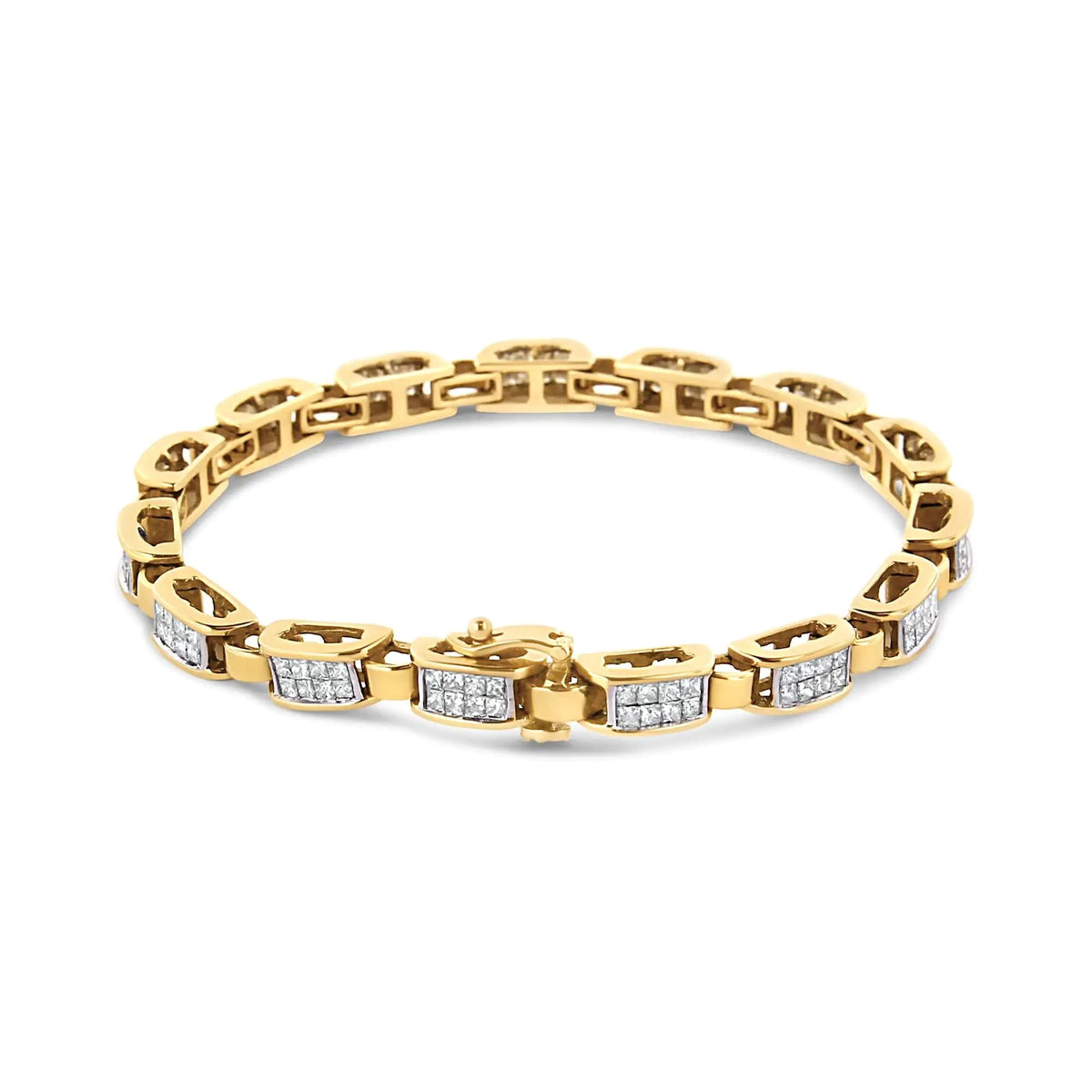 14K Yellow Gold 2 1/2 Cttw Princess - Cut Diamond Link Tennis Bracelet (H - I Color, SI2 - I1 Clarity) - 7.25" - Rieworkes