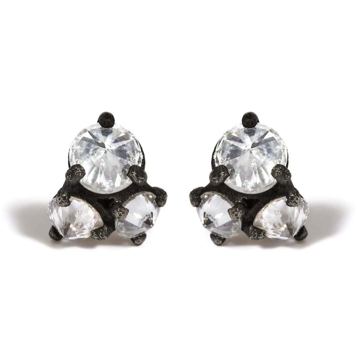 14K Yellow Gold and Black Oxidized Reverse Set 1 1/4 Cttw Diamond Trio Stud Earrings (I - J Color, I1 - I2 Clarity) - Rieworkes