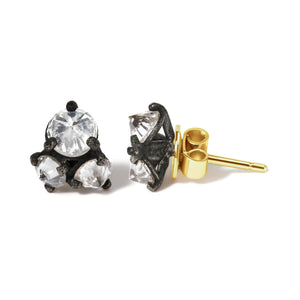 14K Yellow Gold and Black Oxidized Reverse Set 1 1/4 Cttw Diamond Trio Stud Earrings (I - J Color, I1 - I2 Clarity) - Rieworkes