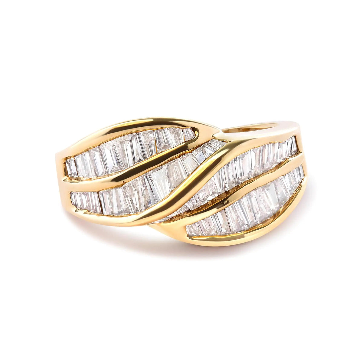 14K Yellow Gold Channel Set 1 1/3 Cttw Diamond Swirl and Weave Ring Band (H - I Color, SI1 - SI2 Clarity) - Rieworkes