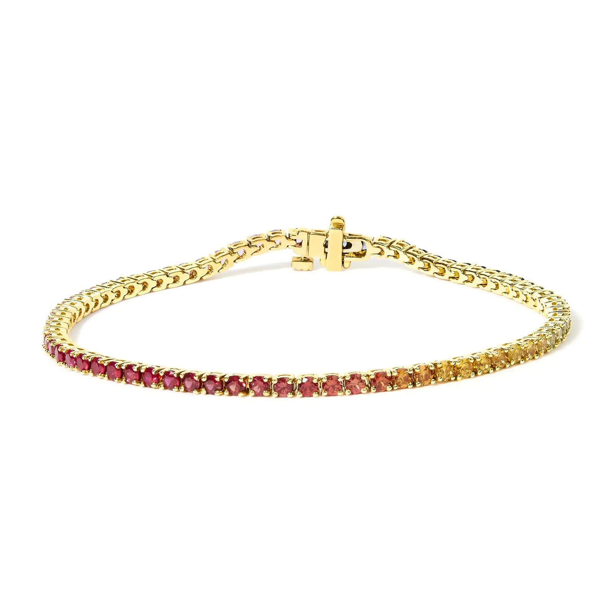 14K Yellow Gold Natural Rainbow Gemstone Sapphire and Tsavorite Tennis Bracelet - 7" Inches - Rieworkes