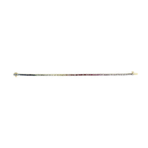 14K Yellow Gold Natural Rainbow Gemstone Sapphire and Tsavorite Tennis Bracelet - 7" Inches - Rieworkes