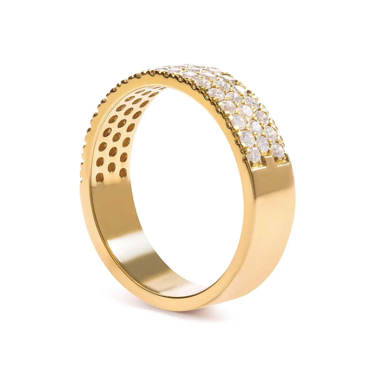 14K Yellow Gold Pave Set 3/4 cttw Multi Row Diamond Band Ring (H - I Color, SI2 - I1 Clarity) - Rieworkes