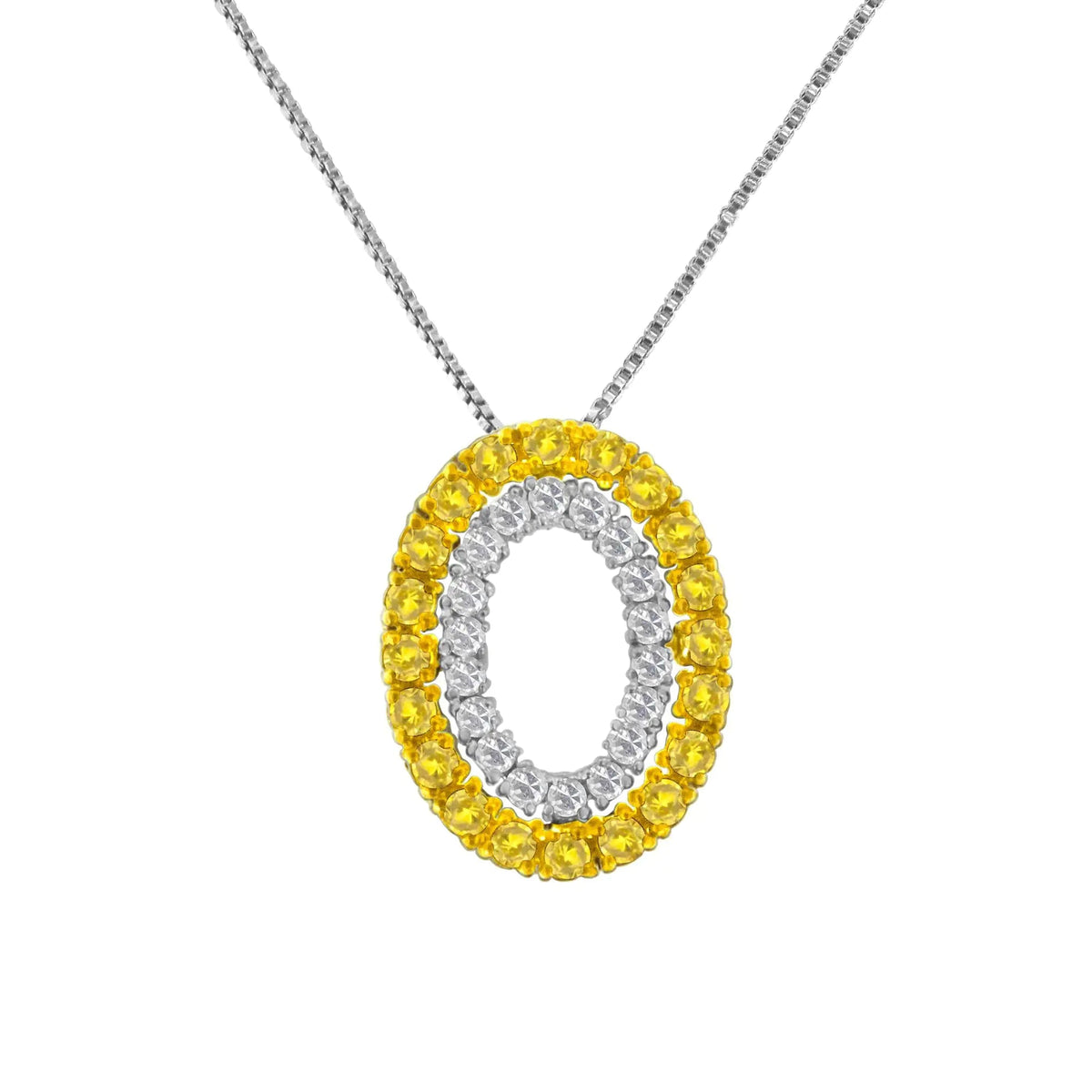 14K Yellow Gold Plated .925 Sterling Silver 1/2 Cttw Color Treated Diamond Double Oval Shape 18" Pendant Necklace (Yellow Color, I2 - I3 Clarity) - Rieworkes
