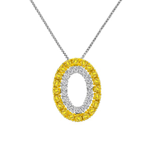 14K Yellow Gold Plated .925 Sterling Silver 1/2 Cttw Color Treated Diamond Double Oval Shape 18" Pendant Necklace (Yellow Color, I2 - I3 Clarity) - Rieworkes
