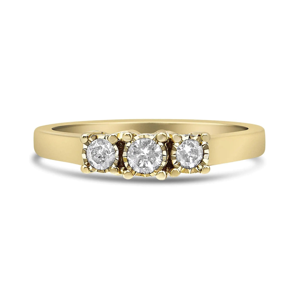 14K Yellow Gold Plated .925 Sterling Silver 1/4 Cttw Diamond 3 Stone Illusion Plate Ring (J - K Color, I1 - I2 Clarity) - Rieworkes