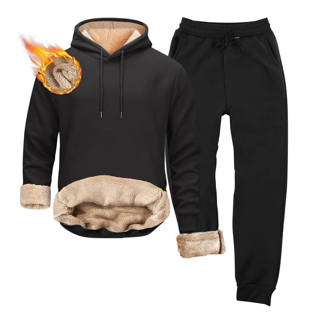 Mens Fleece Sherpa Lined Tracksuit 2 Piece Warm Hoodie Sweatshirts Sweatpants Suit Set Casual Trendy Winter Pullover Men Outdoor Thermal Pants and Tops (Black L) Mimarta