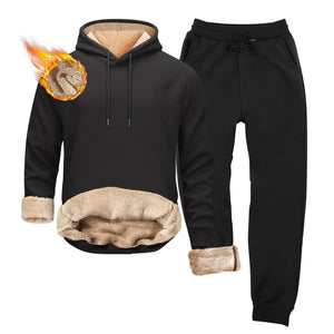 Mens Fleece Sherpa Lined Tracksuit 2 Piece Warm Hoodie Sweatshirts Sweatpants Suit Set Casual Trendy Winter Pullover Men Outdoor Thermal Pants and Tops (Black L) Mimarta