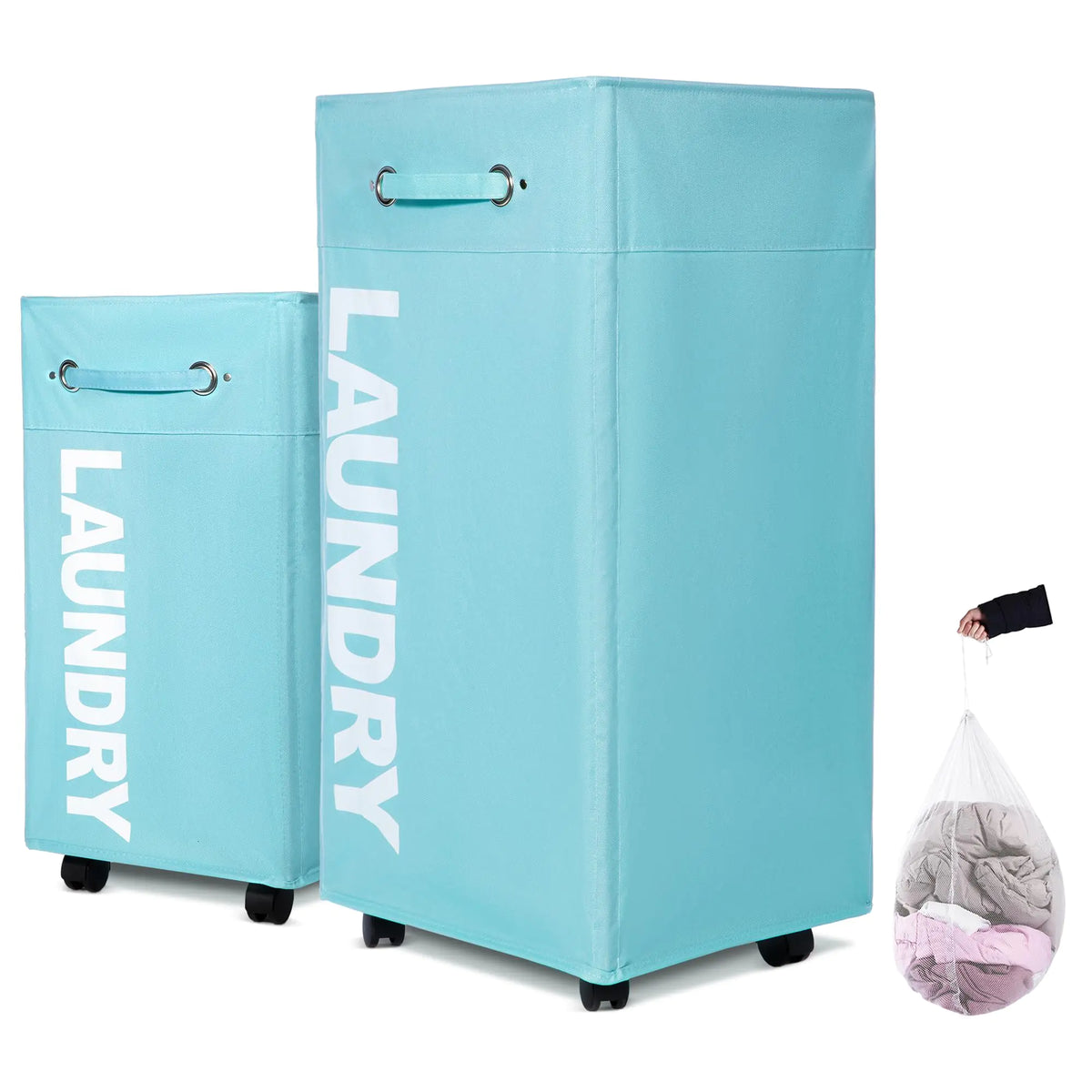 Caroeas 30-inches Rolling Laundry Basket with wheels XLarge Collapsible Laundry hamper on Wheels Tall Thin Narrow Foldable Storage Bins for Corner Mimarta