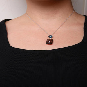 18K Rose and White Gold Diamond Accent and London Blue Topaz and Cushion Cut Smoky Quartz Gemstone Dangle Drop 18" Pendant Necklace (G - H Color, SI1 - SI2 Clarity) - Rieworkes