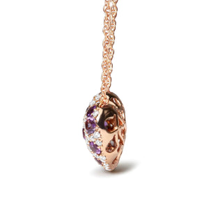 18K Rose Gold 3/4 Cttw Diamond and Purple Amethyst Cluster Heart Shape 18" Pendant Necklace (G - H Color, SI1 - SI2 Clarity) - Rieworkes