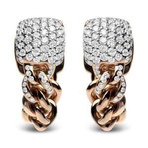 18K Rose Gold 3/4 Cttw Round Diamond Pave Cuban Chain Huggie Earrings (G - H Color, SI1 - SI2 Clarity) - Rieworkes